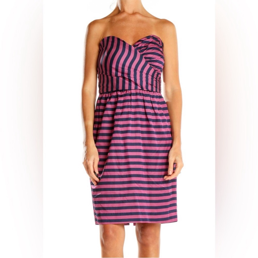 Anthropologie Corey Lynn Calter purple navy striped silk strapless dress 8 NWT